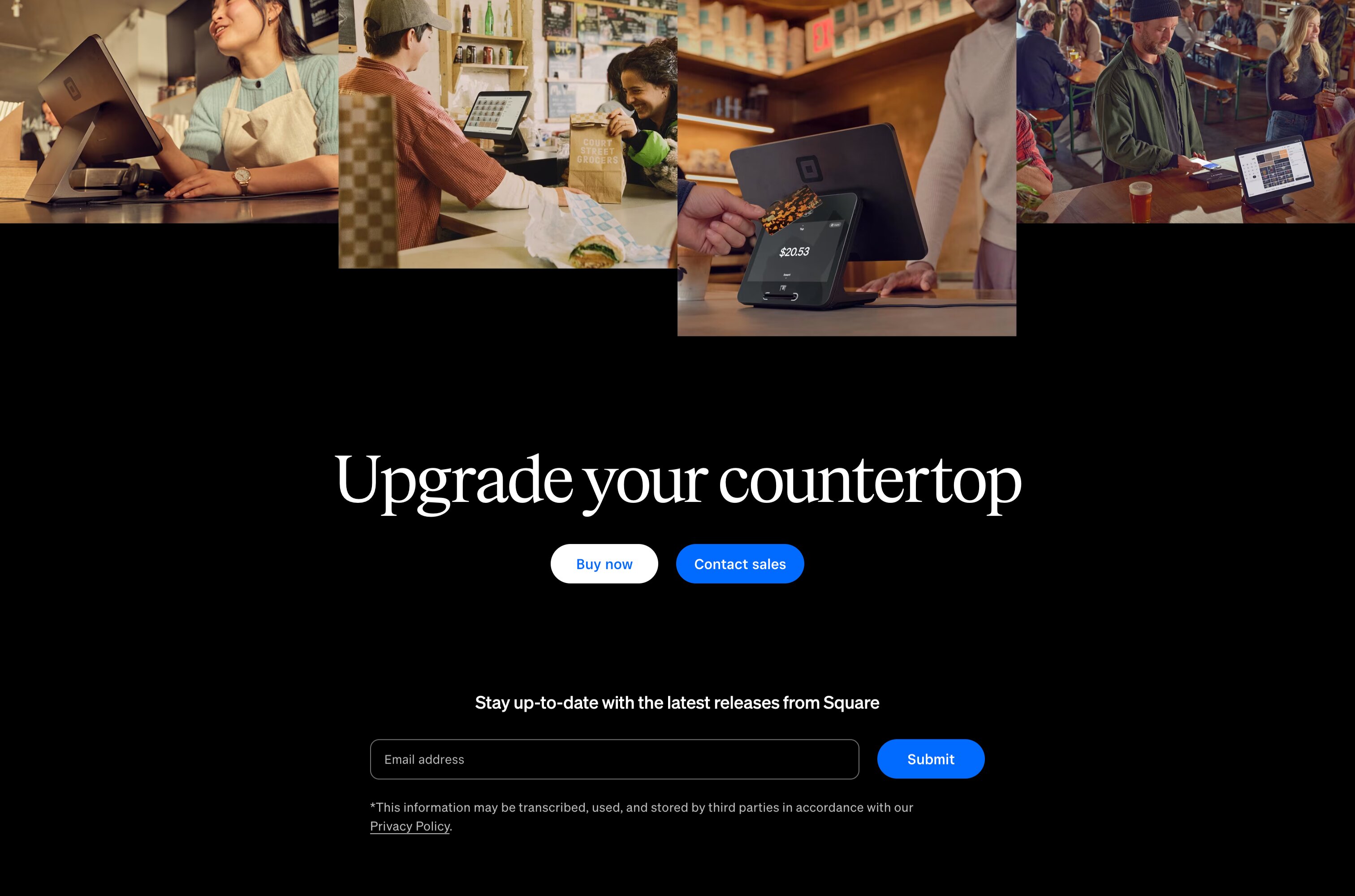 Footer with closing call to action and form